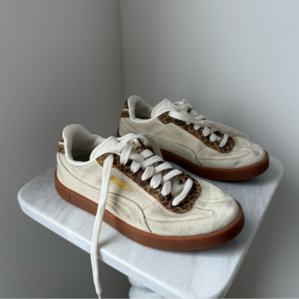 Puma Club II Era Cream and Leopard Accent Sneakers